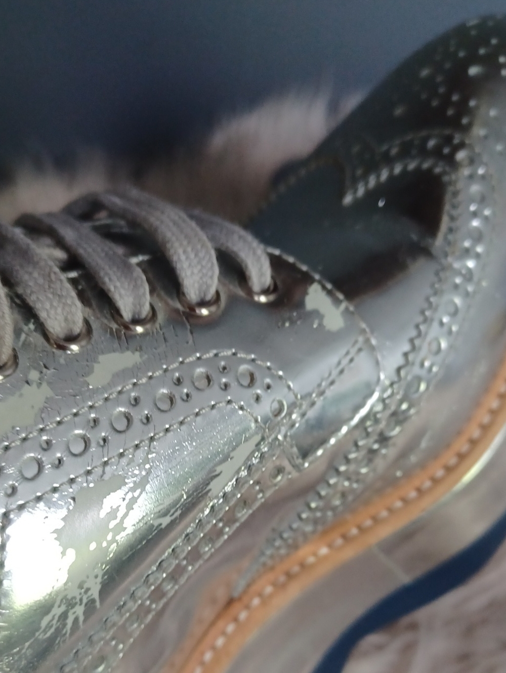 PRADA Silver Metallic Leather Platform Oxford Shoes - Picture 13 of 16